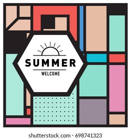 Abstract Geometric Summer poster and banner. Fashion and Travel discount and Promotion design with retro style. Vector illustration with special holiday offer.