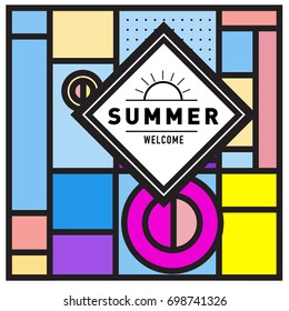 Abstract Geometric Summer poster and banner. Fashion and Travel discount and Promotion design with retro style. Vector illustration with special holiday offer.