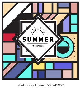 Abstract Geometric Summer poster and banner. Fashion and Travel discount and Promotion design with retro style. Vector illustration with special holiday offer.