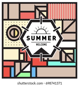 Abstract Geometric Summer poster and banner. Fashion and Travel discount and Promotion design with retro style. Vector illustration with special holiday offer.