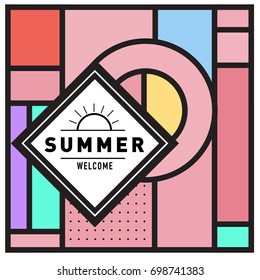 Abstract Geometric Summer poster and banner. Fashion and Travel discount and Promotion design with retro style. Vector illustration with special holiday offer.