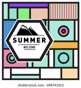Abstract Geometric Summer poster and banner. Fashion and Travel discount and Promotion design with retro style. Vector illustration with special holiday offer.