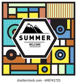 Abstract Geometric Summer poster and banner. Fashion and Travel discount and Promotion design with retro style. Vector illustration with special holiday offer.