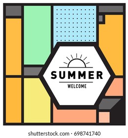 Abstract Geometric Summer poster and banner. Fashion and Travel discount and Promotion design with retro style. Vector illustration with special holiday offer.