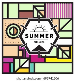 Abstract Geometric Summer poster and banner. Fashion and Travel discount and Promotion design with retro style. Vector illustration with special holiday offer.