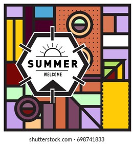 Abstract Geometric Summer poster and banner. Fashion and Travel discount and Promotion design with retro style. Vector illustration with special holiday offer.