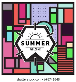 Abstract Geometric Summer poster and banner. Fashion and Travel discount and Promotion design with retro style. Vector illustration with special holiday offer.