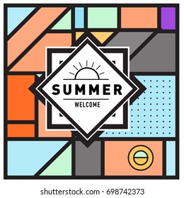 Abstract Geometric Summer poster and banner. Fashion and Travel discount and Promotion design with retro style. Vector illustration with special holiday offer.
