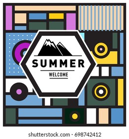 Abstract Geometric Summer poster and banner. Fashion and Travel discount and Promotion design with retro style. Vector illustration with special holiday offer.
