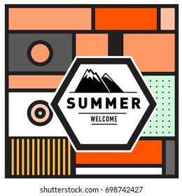 Abstract Geometric Summer poster and banner. Fashion and Travel discount and Promotion design with retro style. Vector illustration with special holiday offer.
