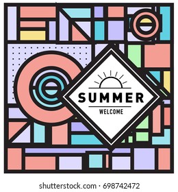 Abstract Geometric Summer poster and banner. Fashion and Travel discount and Promotion design with retro style. Vector illustration with special holiday offer.
