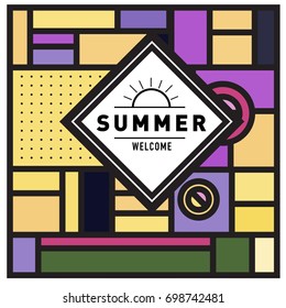 Abstract Geometric Summer poster and banner. Fashion and Travel discount and Promotion design with retro style. Vector illustration with special holiday offer.
