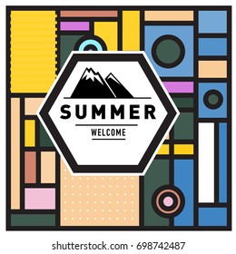 Abstract Geometric Summer poster and banner. Fashion and Travel discount and Promotion design with retro style. Vector illustration with special holiday offer.
