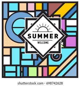 Abstract Geometric Summer poster and banner. Fashion and Travel discount and Promotion design with retro style. Vector illustration with special holiday offer.
