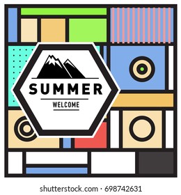 Abstract Geometric Summer poster and banner. Fashion and Travel discount and Promotion design with retro style. Vector illustration with special holiday offer.
