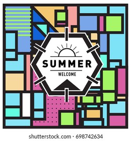 Abstract Geometric Summer poster and banner. Fashion and Travel discount and Promotion design with retro style. Vector illustration with special holiday offer.
