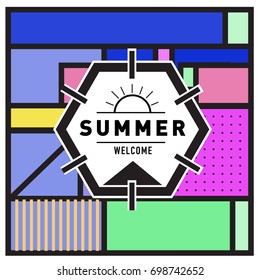 Abstract Geometric Summer poster and banner. Fashion and Travel discount and Promotion design with retro style. Vector illustration with special holiday offer.
