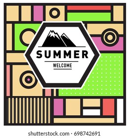 Abstract Geometric Summer poster and banner. Fashion and Travel discount and Promotion design with retro style. Vector illustration with special holiday offer.
