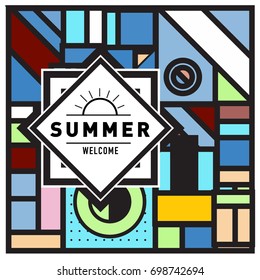 Abstract Geometric Summer poster and banner. Fashion and Travel discount and Promotion design with retro style. Vector illustration with special holiday offer.
