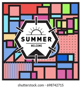 Abstract Geometric Summer poster and banner. Fashion and Travel discount and Promotion design with retro style. Vector illustration with special holiday offer.
