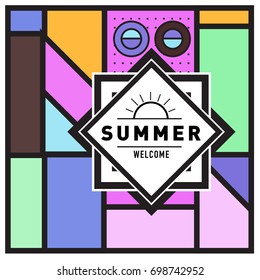 Abstract Geometric Summer poster and banner. Fashion and Travel discount and Promotion design with retro style. Vector illustration with special holiday offer.
