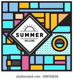 Abstract Geometric Summer poster and banner. Fashion and Travel discount and Promotion design with retro style. Vector illustration with special holiday offer.

