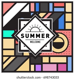 Abstract Geometric Summer poster and banner. Fashion and Travel discount and Promotion design with retro style. Vector illustration with special holiday offer.
