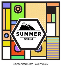 Abstract Geometric Summer poster and banner. Fashion and Travel discount and Promotion design with retro style. Vector illustration with special holiday offer.
