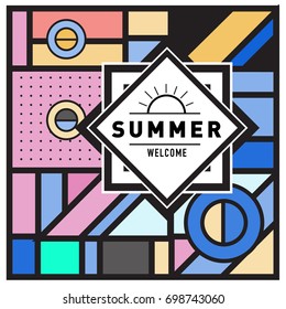 Abstract Geometric Summer poster and banner. Fashion and Travel discount and Promotion design with retro style. Vector illustration with special holiday offer.
