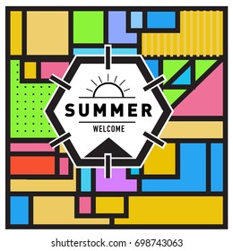 Abstract Geometric Summer poster and banner. Fashion and Travel discount and Promotion design with retro style. Vector illustration with special holiday offer.
