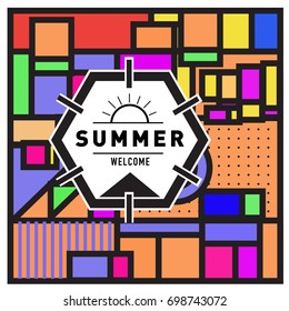 Abstract Geometric Summer poster and banner. Fashion and Travel discount and Promotion design with retro style. Vector illustration with special holiday offer.
