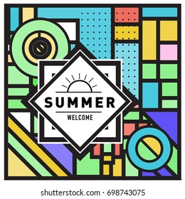 Abstract Geometric Summer poster and banner. Fashion and Travel discount and Promotion design with retro style. Vector illustration with special holiday offer.
