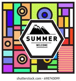 Abstract Geometric Summer poster and banner. Fashion and Travel discount and Promotion design with retro style. Vector illustration with special holiday offer.
