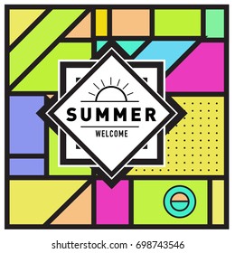 Abstract Geometric Summer poster and banner. Fashion and Travel discount and Promotion design with retro style. Vector illustration with special holiday offer.
