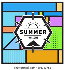 Abstract Geometric Summer poster and banner. Fashion and Travel discount and Promotion design with retro style. Vector illustration with special holiday offer.
