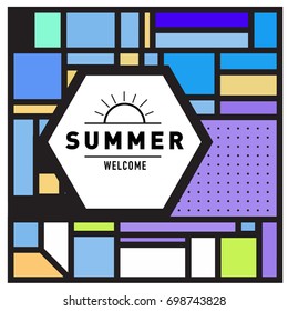 Abstract Geometric Summer poster and banner. Fashion and Travel discount and Promotion design with retro style. Vector illustration with special holiday offer.
