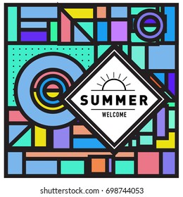 Abstract Geometric Summer poster and banner. Fashion and Travel discount and Promotion design with retro style. Vector illustration with special holiday offer.
