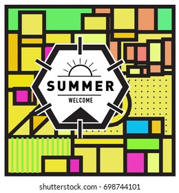 Abstract Geometric Summer poster and banner. Fashion and Travel discount and Promotion design with retro style. Vector illustration with special holiday offer.