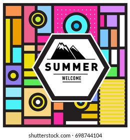 Abstract Geometric Summer poster and banner. Fashion and Travel discount and Promotion design with retro style. Vector illustration with special holiday offer.