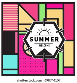 Abstract Geometric Summer poster and banner. Fashion and Travel discount and Promotion design with retro style. Vector illustration with special holiday offer.