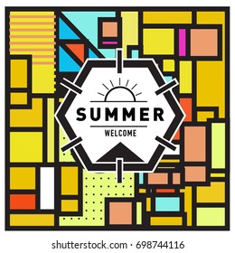 Abstract Geometric Summer poster and banner. Fashion and Travel discount and Promotion design with retro style. Vector illustration with special holiday offer.