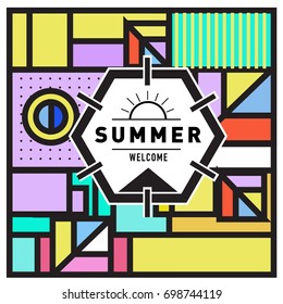 Abstract Geometric Summer poster and banner. Fashion and Travel discount and Promotion design with retro style. Vector illustration with special holiday offer.