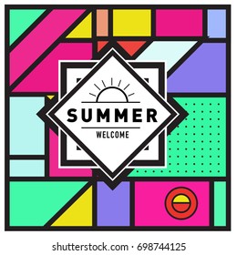 Abstract Geometric Summer poster and banner. Fashion and Travel discount and Promotion design with retro style. Vector illustration with special holiday offer.
