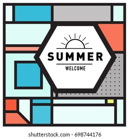 Abstract Geometric Summer poster and banner. Fashion and Travel discount and Promotion design with retro style. Vector illustration with special holiday offer.