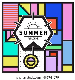 Abstract Geometric Summer poster and banner. Fashion and Travel discount and Promotion design with retro style. Vector illustration with special holiday offer.