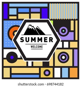 Abstract Geometric Summer poster and banner. Fashion and Travel discount and Promotion design with retro style. Vector illustration with special holiday offer.