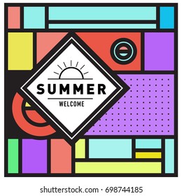 Abstract Geometric Summer poster and banner. Fashion and Travel discount and Promotion design with retro style. Vector illustration with special holiday offer.