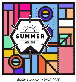 Abstract Geometric Summer poster and banner. Fashion and Travel discount and Promotion design with retro style. Vector illustration with special holiday offer.