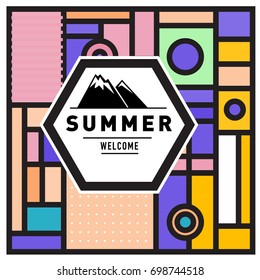 Abstract Geometric Summer poster and banner. Fashion and Travel discount and Promotion design with retro style. Vector illustration with special holiday offer.