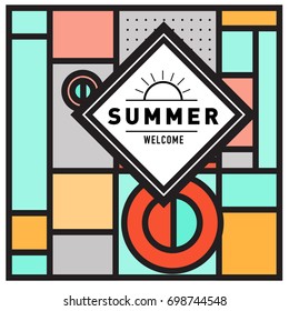 Abstract Geometric Summer poster and banner. Fashion and Travel discount and Promotion design with retro style. Vector illustration with special holiday offer.